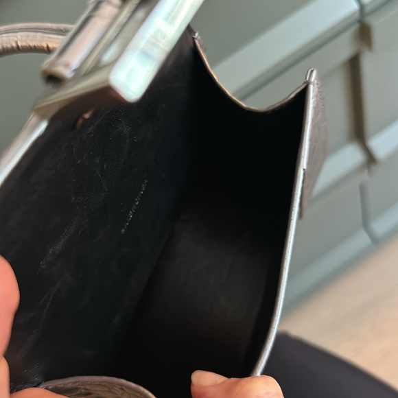 BALENCIAGA Metallic Calfskin Crocodile Embossed Hourglass Top Handle Bag XS - Picture 4 of 6